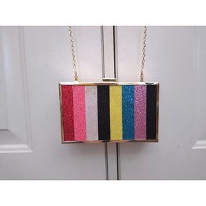 Charming Charlie Metal Rainbow Pride‎ Glitter Striped Handbag Purse RSVP